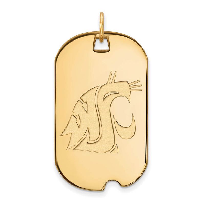 14k Gold Plated Silver Washington State Large Mascot Dog Tag Pendant